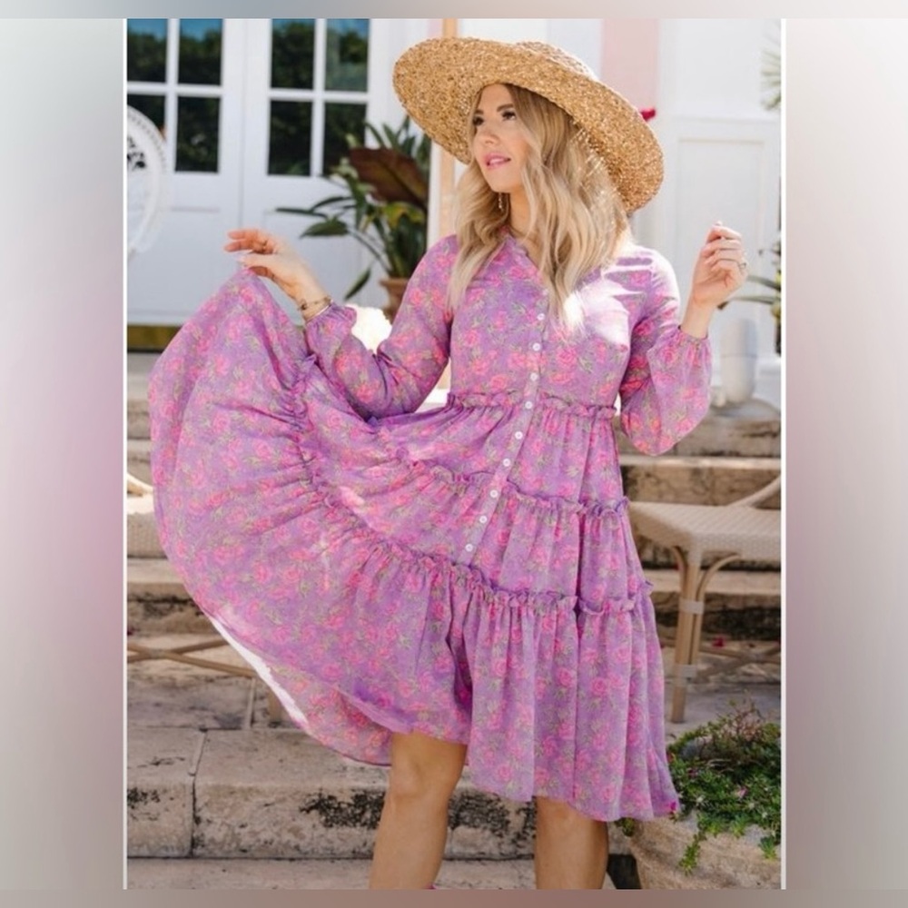 Ivy City Co Pink Floral Midi Dress